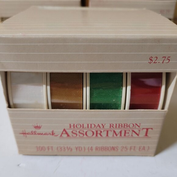 Hallmark Holiday Ribbon Vtg Lot 5 Each Box 100' x .75 in Red Green Gold White - Picture 6 of 10